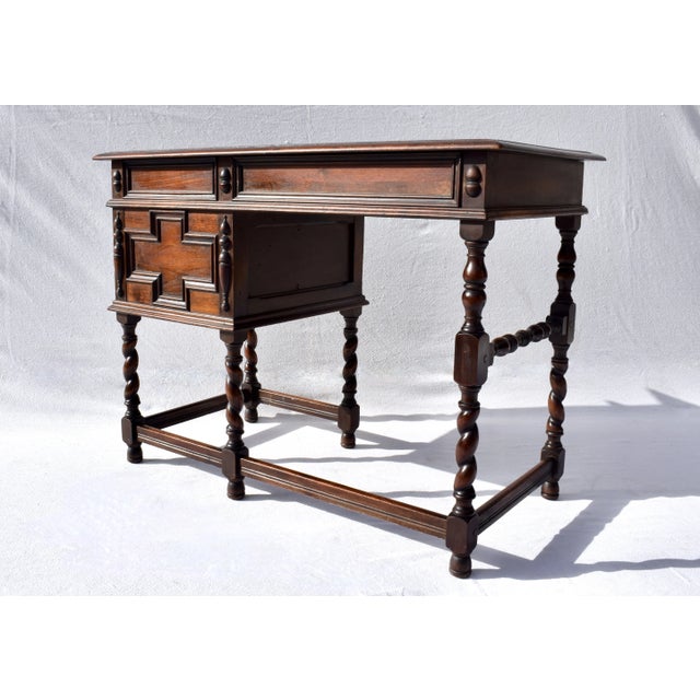 Burnt Umber English Barley Twist Jacobean Style Desk Set For Sale - Image 8 of 11