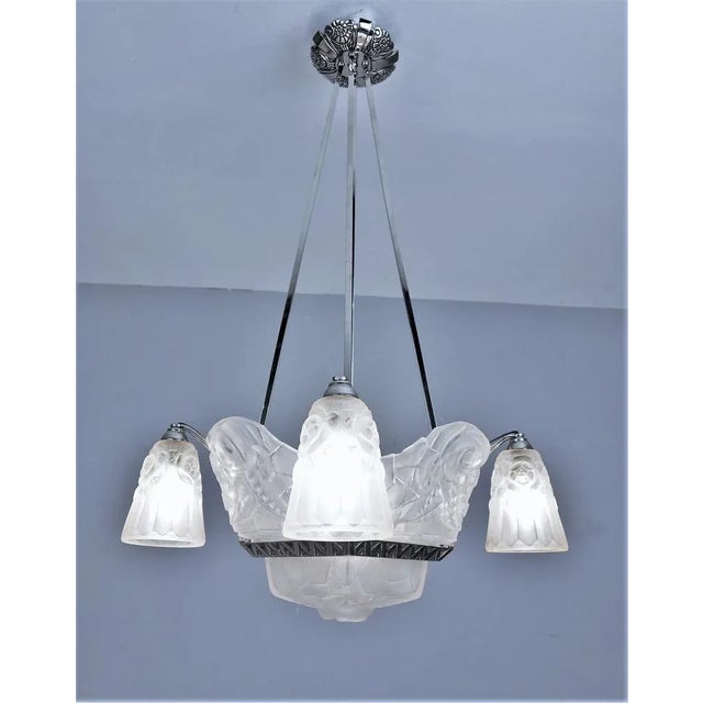 Silver Art Deco Ceiling Lamp from Cristalleries De Compiègne, 1920s For Sale - Image 8 of 13
