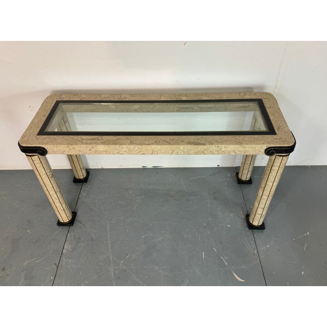 Vintage Regency Italian Travertine and Brass Console Table by Maitland Smith, 1980s For Sale - Image 6 of 14