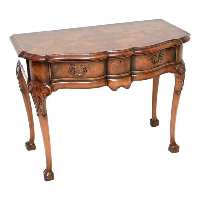 Antique Burr Walnut Console Table by Beresford and Hicks, 1920 For Sale