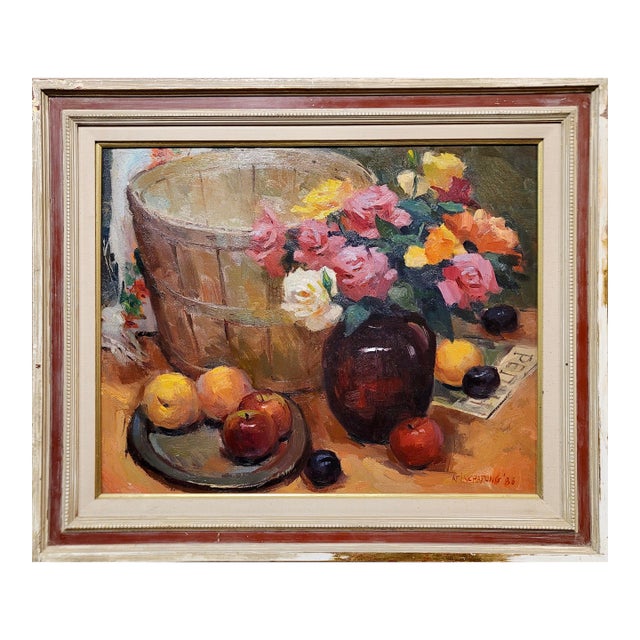 Sunny Apinchapong-Yang - Still Life of Roses & Apples -Oil Painting For Sale