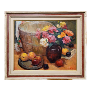 Sunny Apinchapong-Yang - Still Life of Roses & Apples -Oil Painting