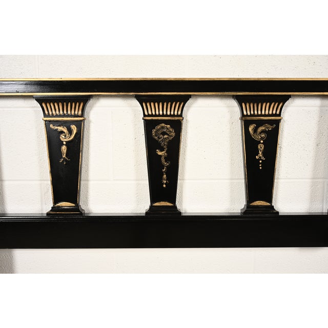 John Widdicomb Mid-Century Hollywood Regency Black Lacquered and Gold Gilt King Size Headboard, Circa 1950s For Sale In South Bend - Image 6 of 12