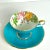 Vintage Aynsley Turquoise Corset Tea Cup & Saucer With Cabbage Roses For Sale - Image 4 of 9