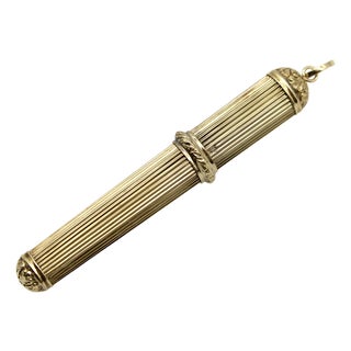 Mid 19th Century Victorian 14k Gold Dutch Reeded Needle Case Pendant For Sale