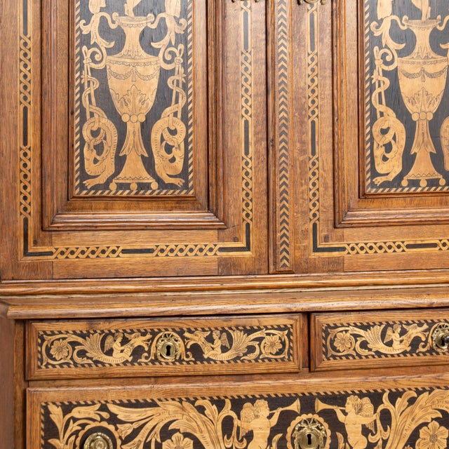 Wood Early 19th Century Danish Oak Inlaid Five Drawer Cabinet With Angels For Sale - Image 7 of 11