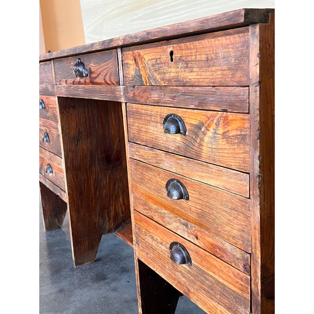 1920's Spanish Secretaire Pine Work Pedestal Desk For Sale - Image 12 of 18