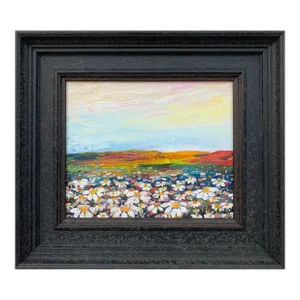 Angela Wakefield, Wild Daisy Flowers English Countryside Landscape Painting by Contemporary Artist, 2020