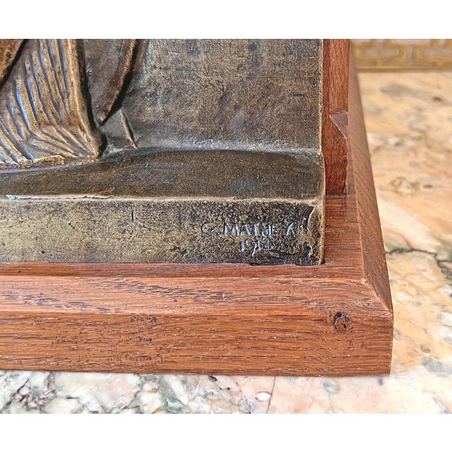 Georges Mathey, Large Bas Relief, 1912, Bronze & Oak For Sale - Image 12 of 15