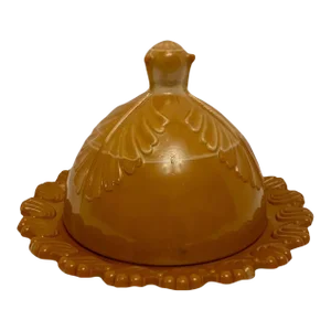 Circa Early 1900s Eapg Chocolate Slag Glass Greentown Leaf Bracket Covered Butter Dish