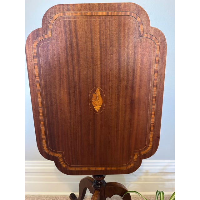 Early 20th Century Antique Mahogany Tilt-Top Table With Shell Inlay Card or Wine Table For Sale - Image 5 of 6