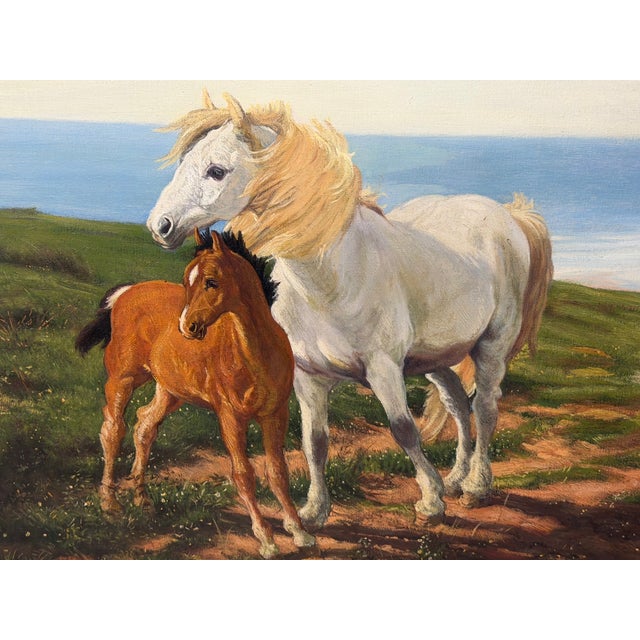 After Henry William Banks Davis RA (1833–1914) Equestrian Oil Painting of a Grey Mare and Chestnut Foal ("Mother and...