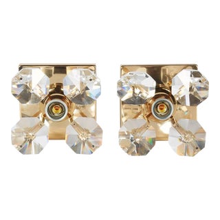 Cut Crystal and Gold Hollywood Regency Sconces by Christoph Palme For Sale