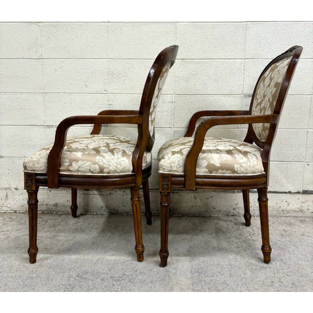 Vintage Dongguan French Louis XVI Style Armchairs or Bergere Chairs - Pair For Sale - Image 10 of 12