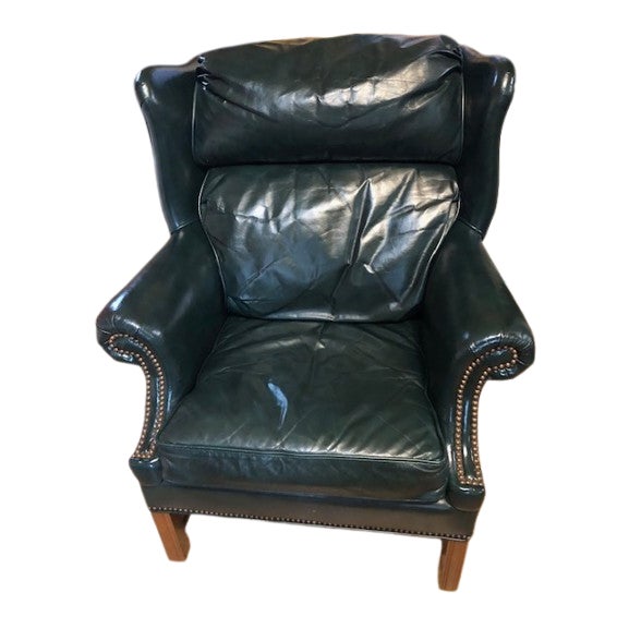 Smith & Gaines Leather Nailhead Wingback Chair For Sale - Image 4 of 6