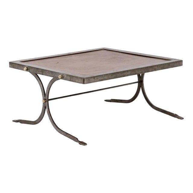 Industrial Style Coffee Table in Silver & Leather, 1970s For Sale