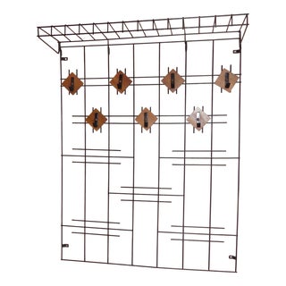 Vintage String Wardrobe Black Wire Frame with Teak Elements and Hat Rack, 1960s For Sale