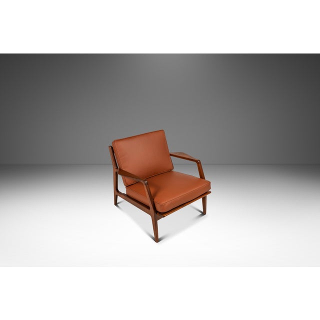 Restored Danish Modern Model 596 Lounge Chair in Beech & Leather Attributed to Lawrence Peabody & Ib Kofod Larsen for Selig, Denmark, C. 1950's For Sale In Orlando - Image 6 of 18