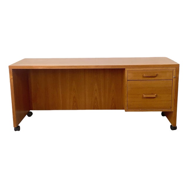 Vintage Mid-Century Scandinavian Modern Teak Single Pedestal Desk For Sale