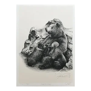 1990s Robert Pow Snuggly Bear Family Print