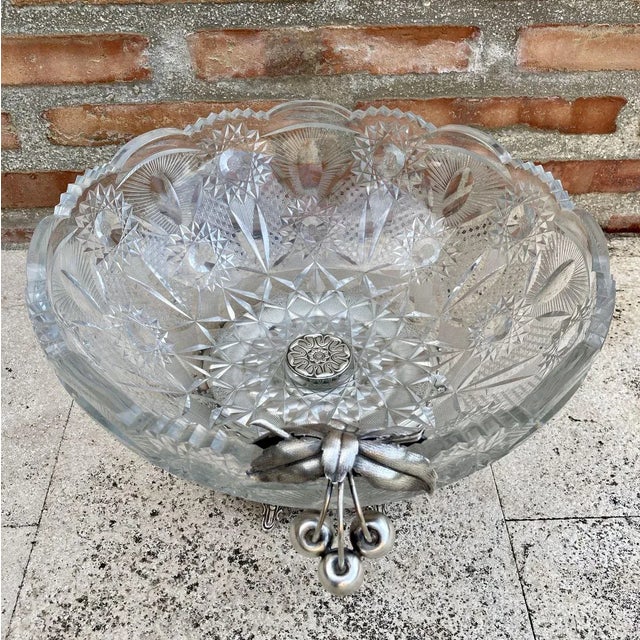 Antique Art Deco French Cut Glass Fruit Bowl For Sale - Image 3 of 8