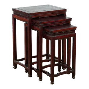 Chinese Vintage Rosewood Nesting Tables with Reddish Brown Patina - Set of 3