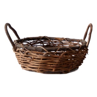 Vintage Handwoven Vine Basket With Handles For Sale