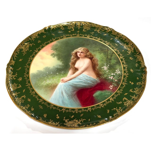 Ceramic 17.5" Theodore Haviland Limoges Vienna Style Portrait Charger, Solitude, c. 1900 For Sale - Image 7 of 15