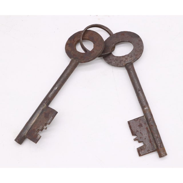 Metal Antique Large Operable Steel Padlock With Keys For Sale - Image 7 of 7