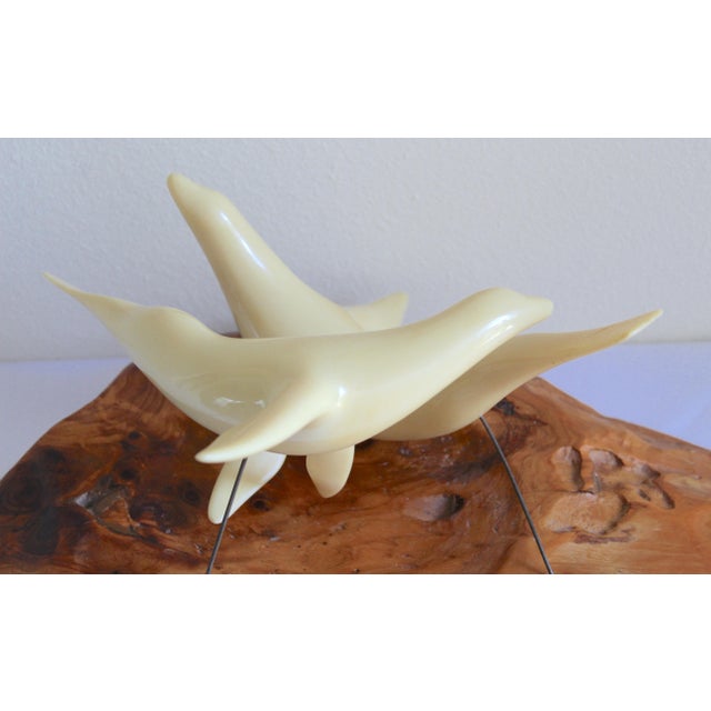 Vintage Mid-Century Modern John Perry Style Pellucida Seals on Burlwood Sculpture For Sale - Image 9 of 17