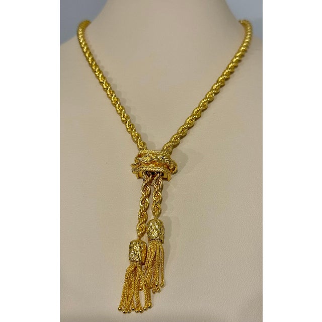 Metal 14k Solid Yellow Gold Adjustable Rope Lariat Slider Stopper Chain Y Necklace 53G For Sale - Image 7 of 18
