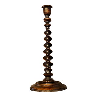 Vintage Single English Turned Wood Candlestick Holder For Sale