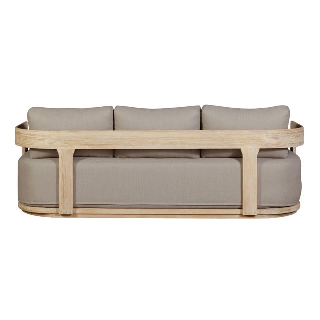 Gray Eclipse Outdoor Solid Teak Wood Sofa Natural Look - Gray Fabric For Sale - Image 8 of 10