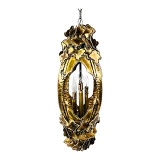 1970s Torch Cut Brass Brutalist Chandelier by Tom Greene for Feldman For Sale