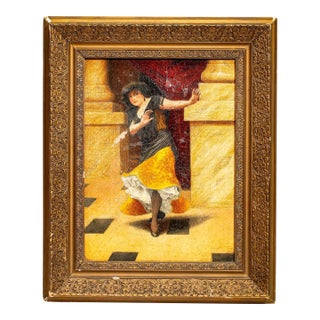 Colorful Portrait of Spanish Flamenco Dancer Antique Victorian Framed Oil Painting Home Wall Decor For Sale