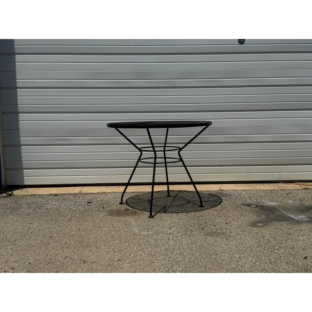 Metal Vintage Salterini Style Wrought Iron Mesh Patio Table – 36” Round For Sale - Image 7 of 12