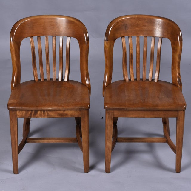 Early 20th Century Group of 3 Solid Wood Bankers or Library Chairs Early 20th Century For Sale - Image 5 of 16