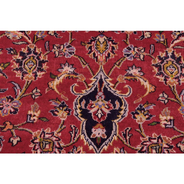Shabby Chic Persian Kashan Red/Purple Wool Rug - 9'8'' X 13'9'' For Sale In New York - Image 6 of 10