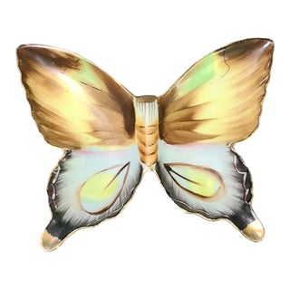Vintage Japanese Hand Painted Porcelain Butterfly Shaped Ashtray Trinket Holder Dish For Sale