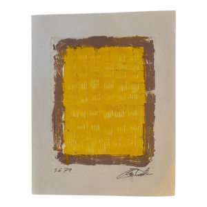Yellow Abstract Geometric Style Lithograph Painting on Paper, Signed, Dated 1979