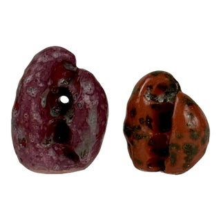 Pair of Miniature Abstract Form Ceramic Sculptures in Cherry Pink & Pumpkin Orange For Sale