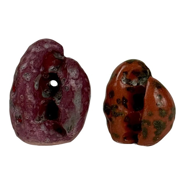 Pair of Miniature Abstract Form Ceramic Sculptures in Cherry Pink & Pumpkin Orange For Sale