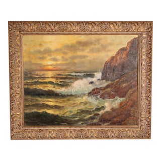 Stormy Seascape Painting at Sunset by Richard Dey De Ribcowsky (1880-1936) For Sale