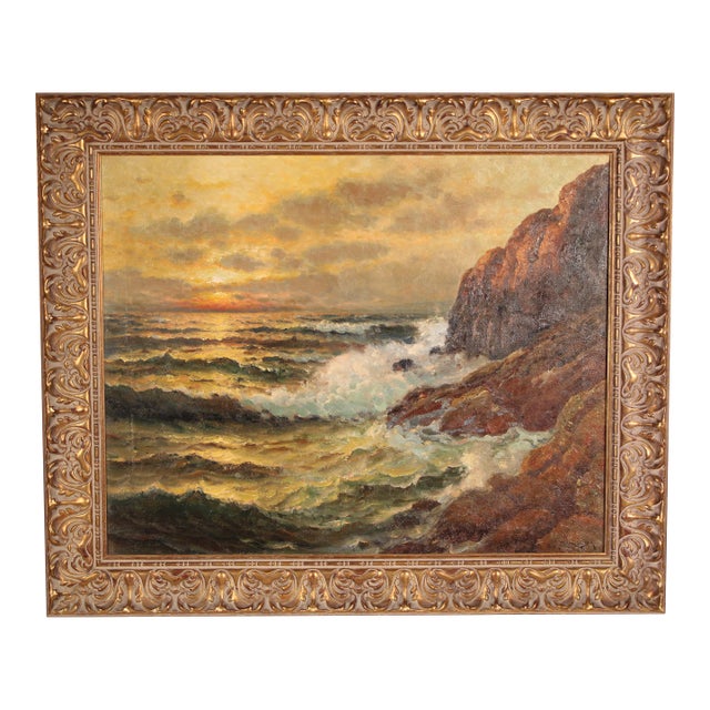 Stormy Seascape Painting at Sunset by Richard Dey De Ribcowsky (1880-1936) For Sale
