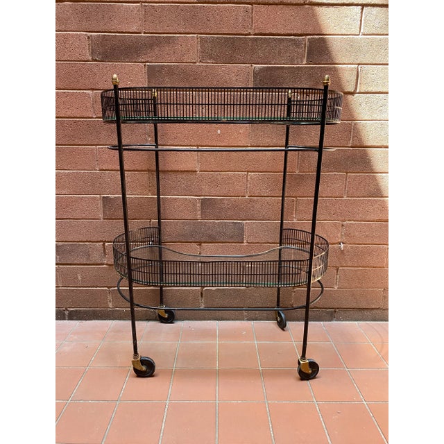 Mid Century Metal Bar Cart Trolley on Wheels For Sale In Chicago - Image 6 of 6