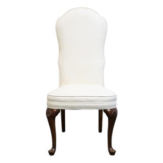 High End Vintage Solid Cherry Traditional Georgian White Upholstered High Back Dining Side Chair For Sale