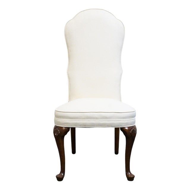 High End Vintage Solid Cherry Traditional Georgian White Upholstered High Back Dining Side Chair For Sale