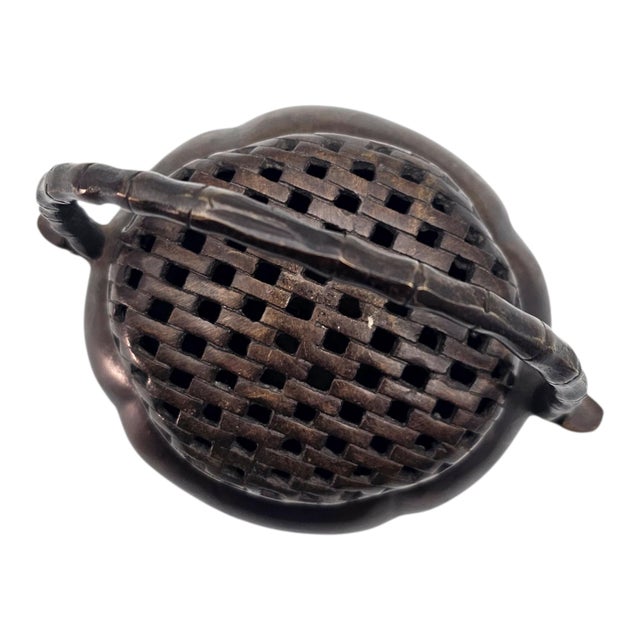 Antique Chinese Bronze Hand Censer Incense Burner With Bamboo Handle (4") For Sale - Image 4 of 17