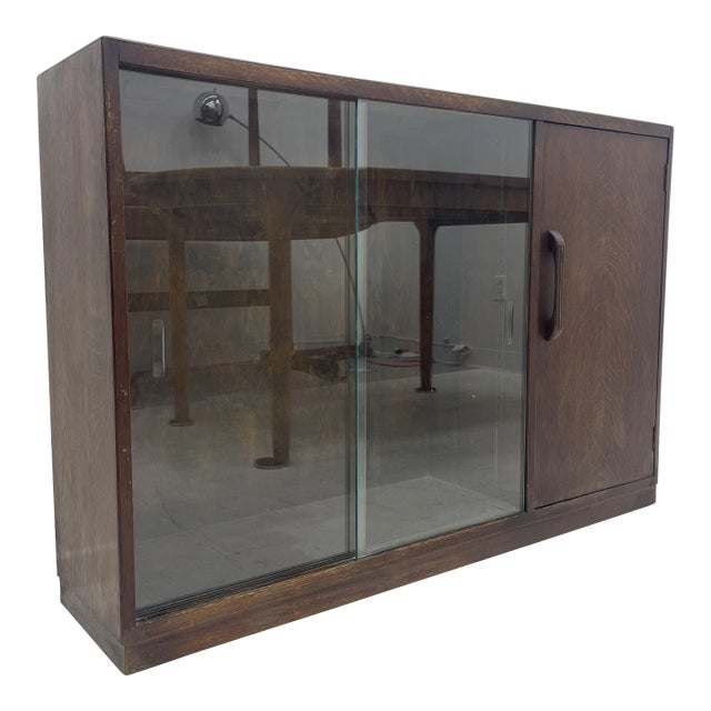 Vintage English Tiger Oak Bookcase Cabinet With Adjustable Shelf. Uk Import For Sale