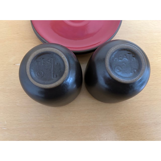 Early 21st Century Heath Ceramics Small Cups and Saucers Glossy Red/Chocolate Brown For Sale - Image 5 of 6